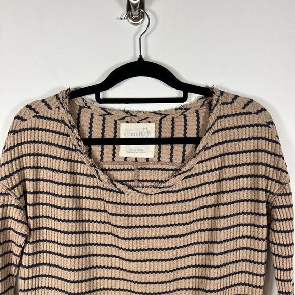 Free People We The Free Auntie Em Thermal  Peplum Long Sleeve Striped top Size S - Picture 3 of 7